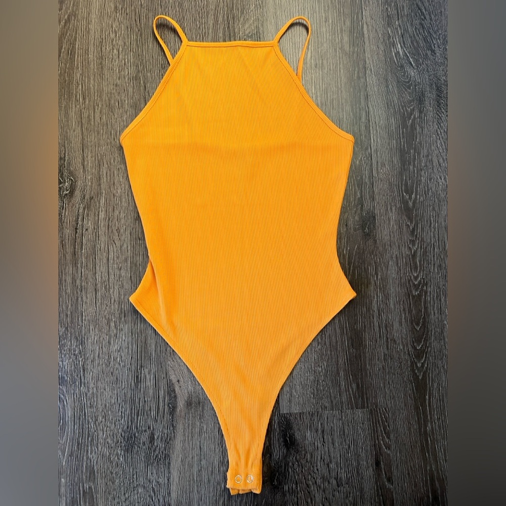 Forever 21 Mustard Yellow / Gold Ribbed Thong Bodysuit (Size Small)